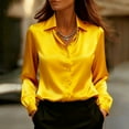 thumbnail image 3 of Kixjoy Velvet Tops for Women Long Sleeve Elegant Collared Tops Soft Dressy Soild Blouse Office Casual Fall Womens Tops, Yellow S, 3 of 5