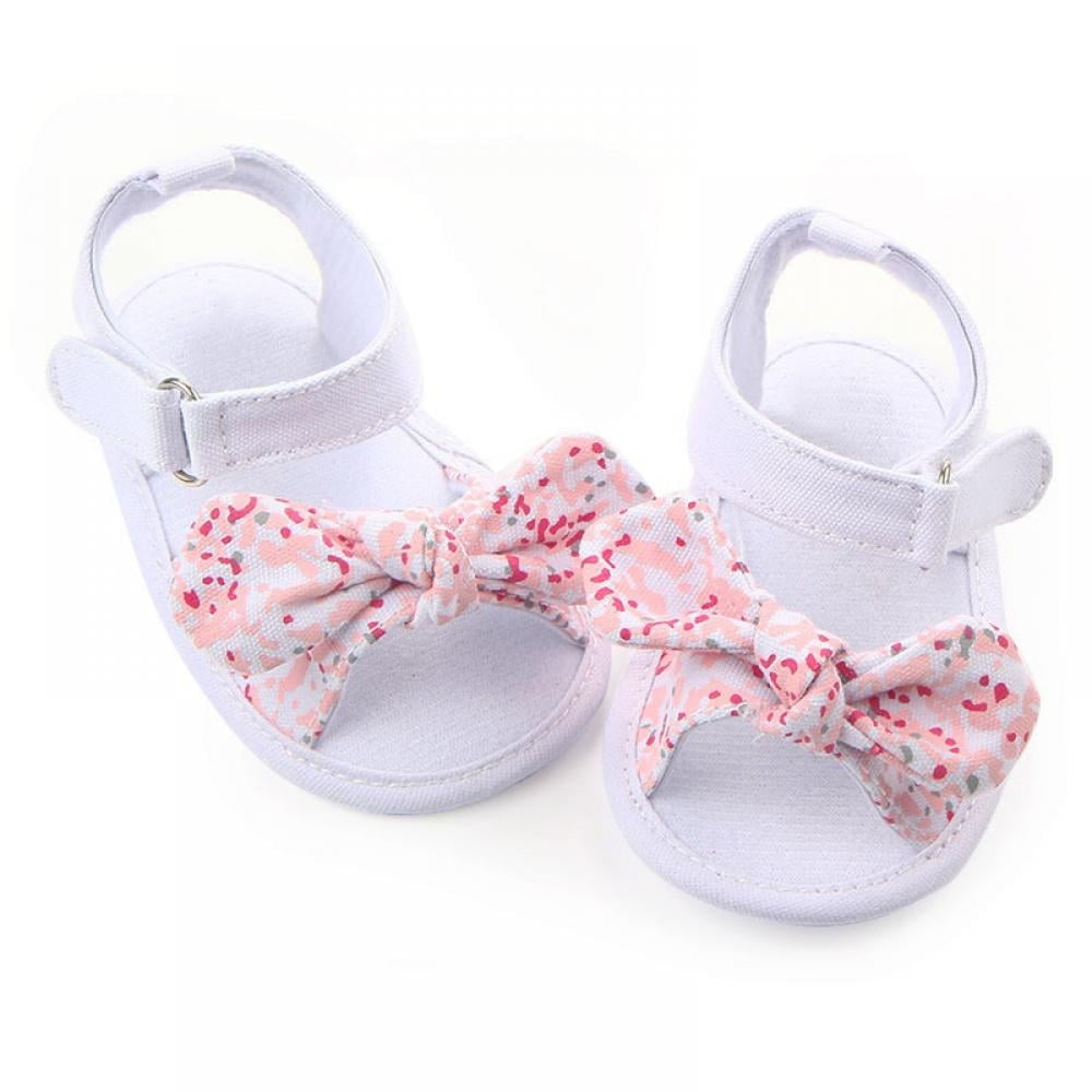 New Pink Bow Floral Baby Girl Shoes Every Day First Walkers Soft Sole 0-9 Month 