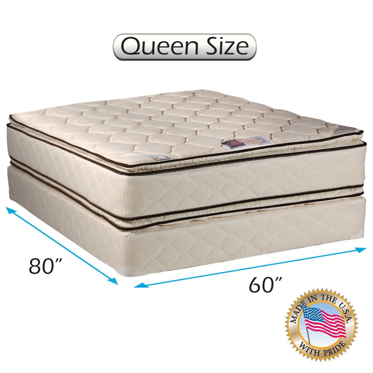 Coil Comfort Medium Firm 2Sided PillowTop Queen Mattress set with Bed Frame Included Sleep