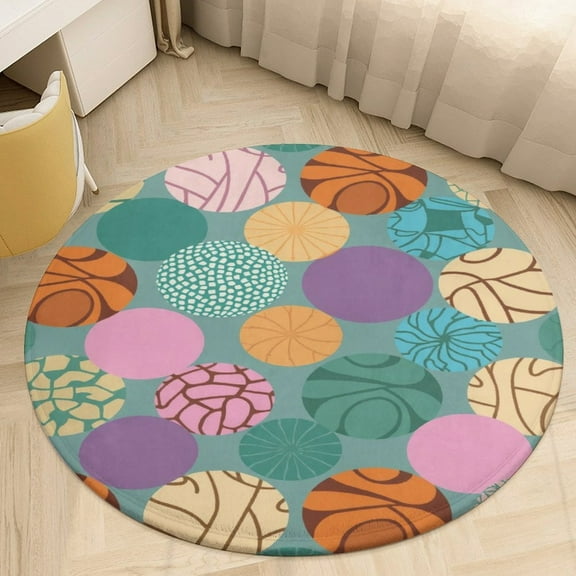 Colorful Circle Pattern Round Rugs Non-slip Area Rug for Living Room Bedroom Foot Pad Ration