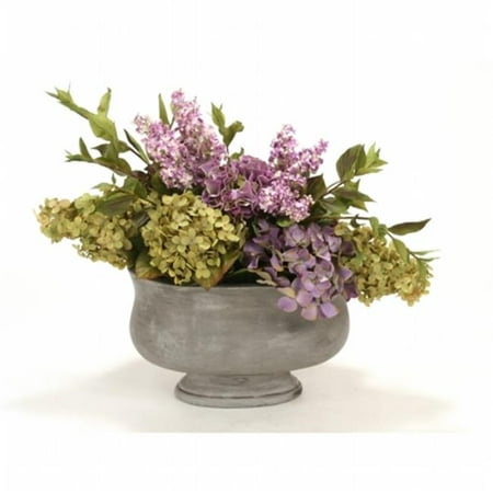 Distinctive Designs International 6907 Lavender, Green Mix of Hydrangeas & Lilacs in Oval Anthracite Concrete