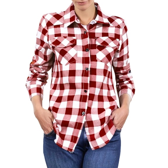 Flannel Shirts in Women Long Sleeve Button Down Tunic Tops with Pockets Spring Fall Casual Slim Fit Women's Shirts