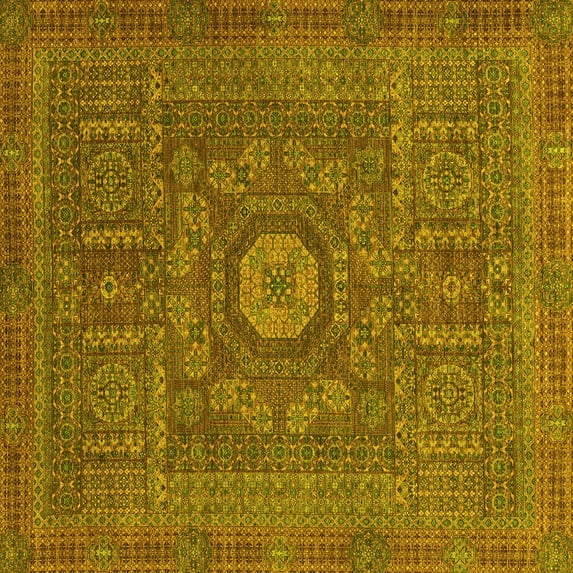 Ahgly Company Machine Washable Indoor Square Abstract Yellow Modern Area Rugs, 3' Square