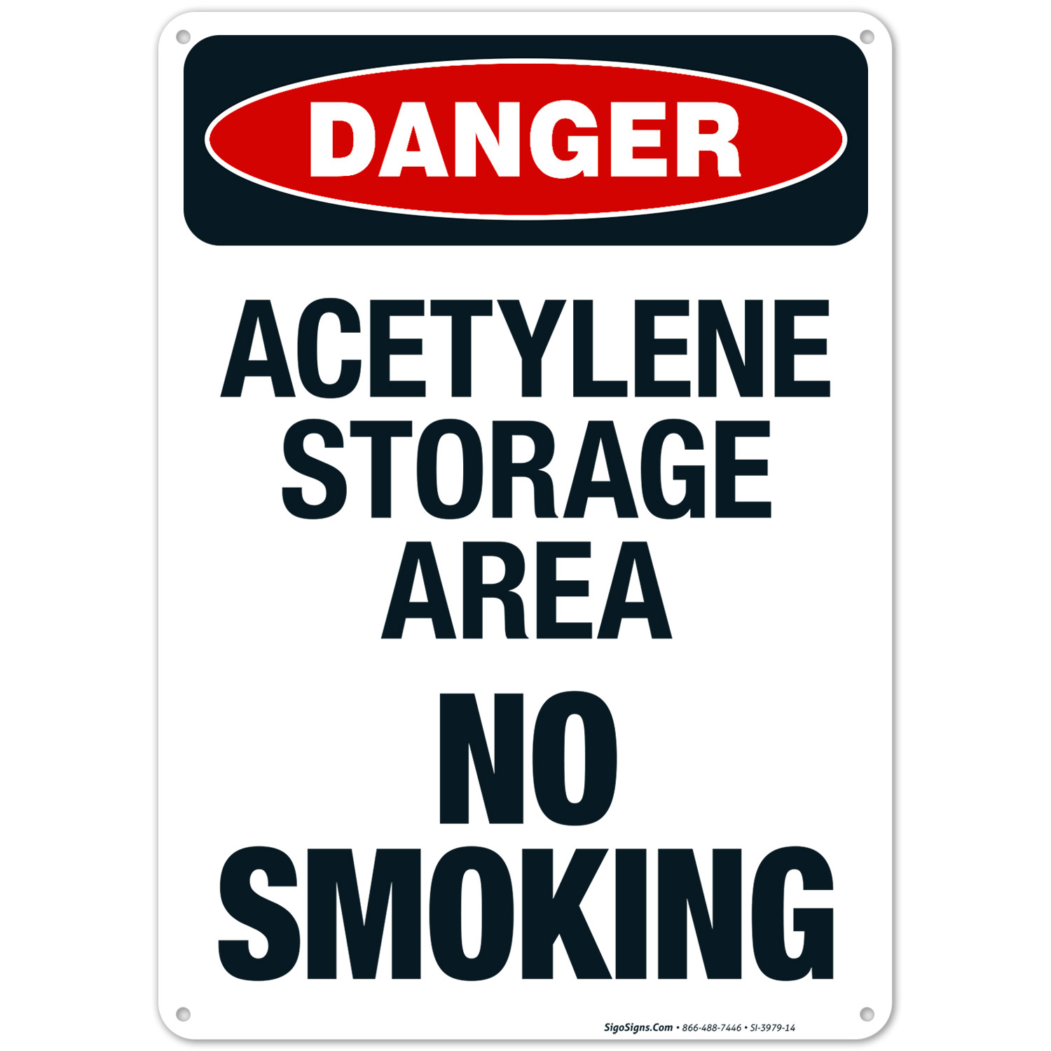 Acetylene Storage Area No Smoking Sign, OSHA Danger Sign, 10x14 ...