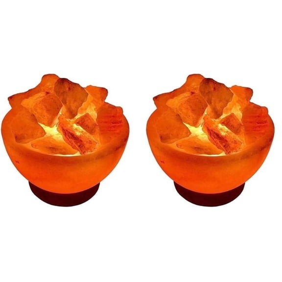 Himalayan Salt Lamp Bowls with Natural Crystal Chunks – Hand-Carved Pink Rock Salt with Dimmer Cord & Wooden Base – Purifies Air, Enhances Mood & Sleep – Natural Decor