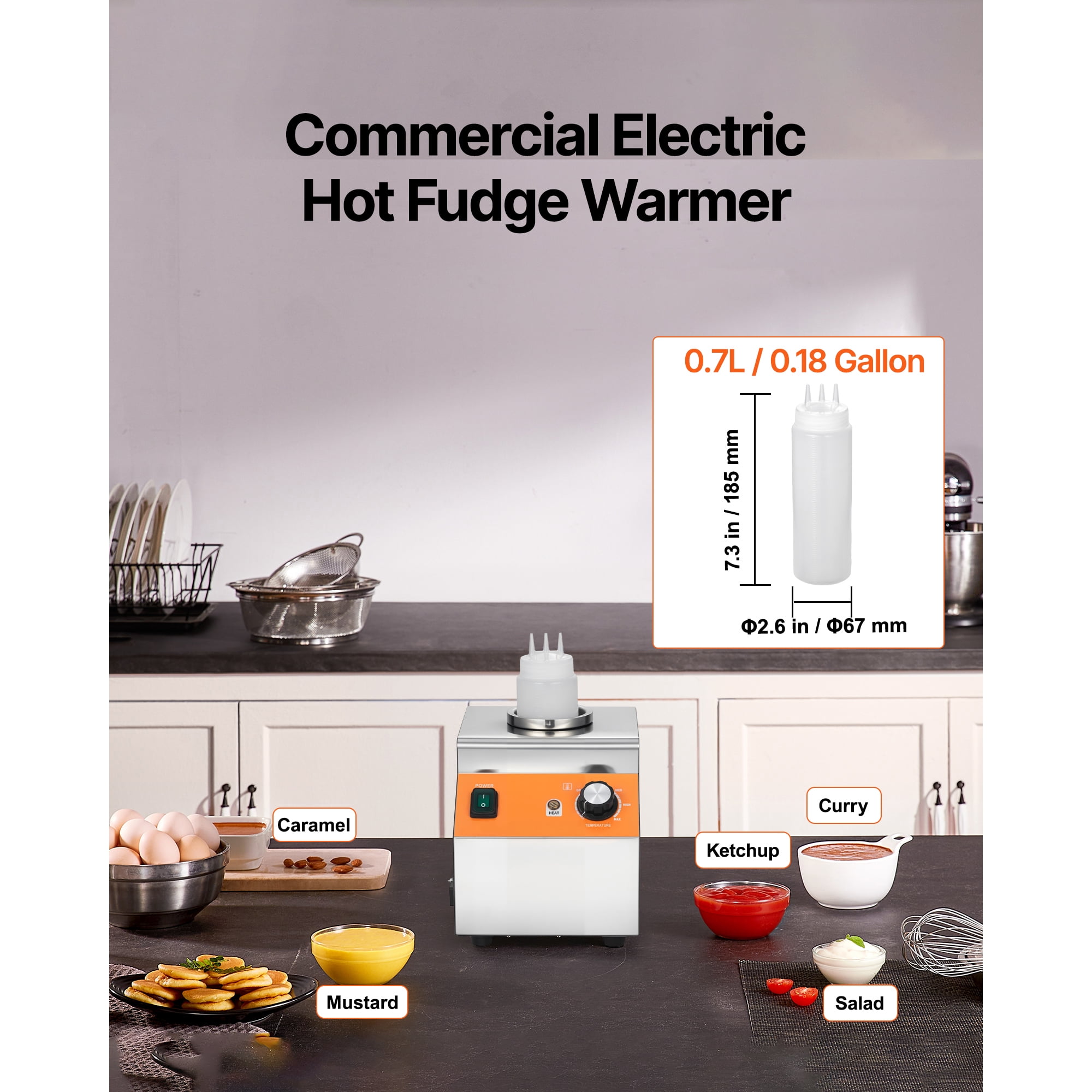 KFFKFF Electric Bottle Warmer with 0.8L Capacity, Adjustable Temperature 86-185℉, Commercial Cheese Dispenser for Nacho Cheese, Hot Fudge, Caramel, and More