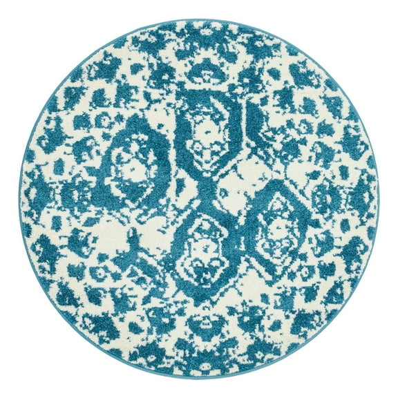 Unique Loom Rosso Collection Area Rug - Piazza (3' 3" Round Blue/Ivory)