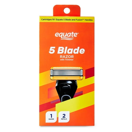 Equate Men's 5 Blade Razor with Trimmer, Cartridges Fit Equate 5 Blade & Gillette® Fusion® Handles (1 Razor Handle, 2 Cartridges)