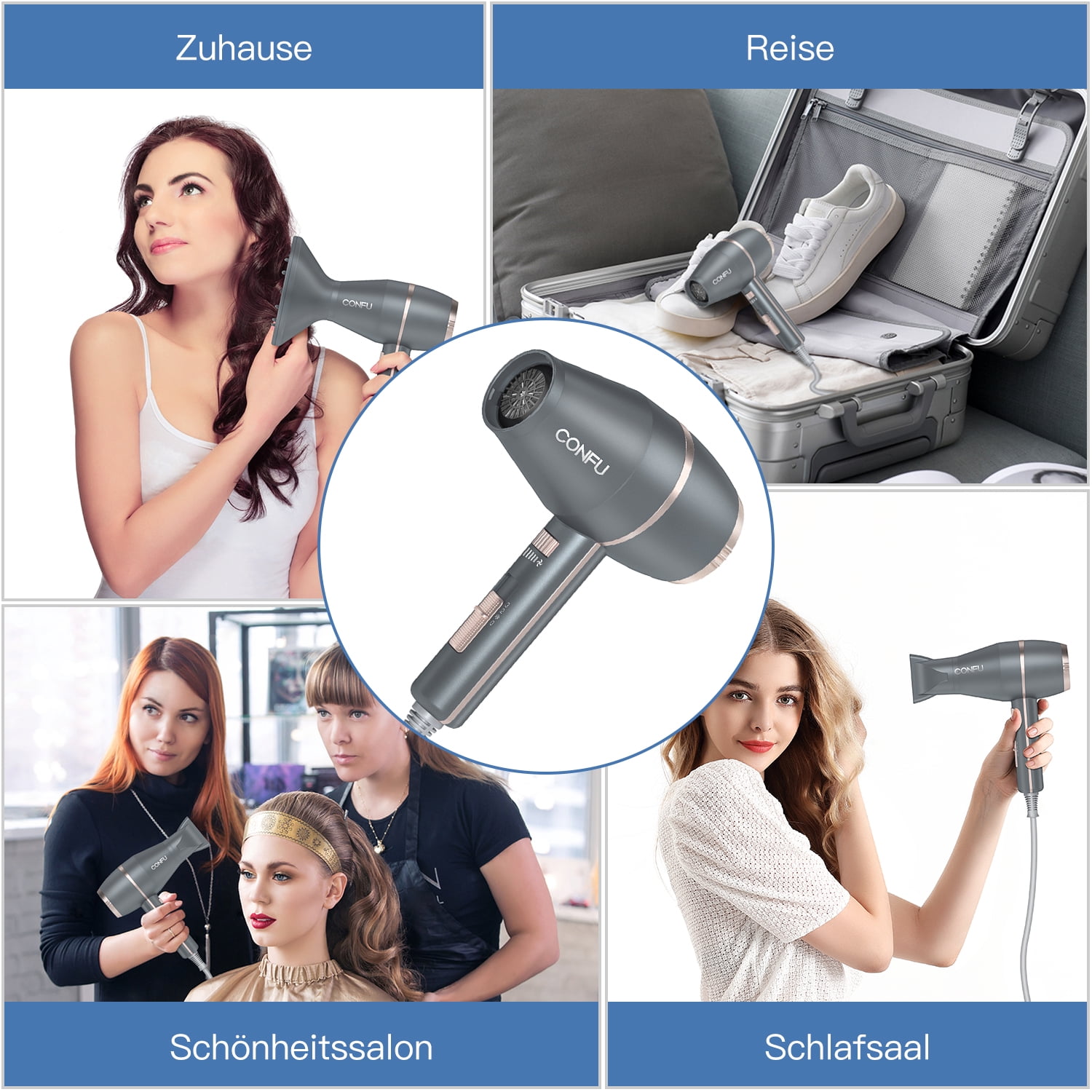 CONFU Hair Dryer, 3 Heat Settings & Infinity Speed for All Hair Types