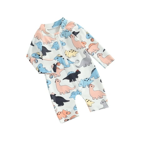 

EYIIYE Baby Boys Rash Guard Long Sleeve Zipped Dinosaur Print Swimsuit