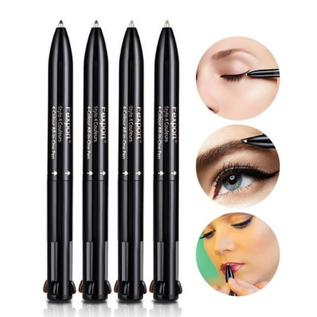 WALFRONT 4 in 1 Waterproof Eyebrow Pen Eyeliner Pencil Set Black + Grey + Coffee + Brown Colors Eyebrow