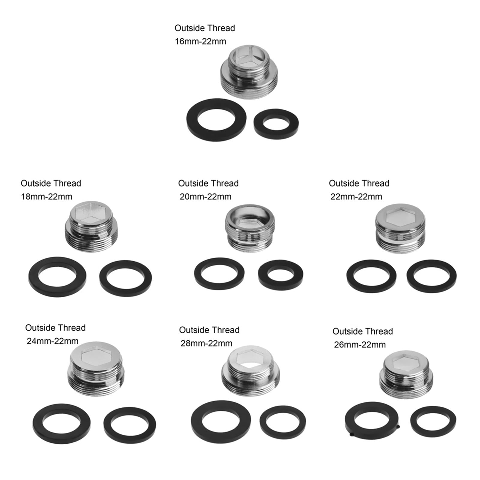 Faucet Aerator Connector Metal Outside Inside Thread Water Saving Adaptor Kitchen Faucet 16/18/20/22/24/28/mm To 22mm With Gasket For Bathroom Or Kitchen ,Water Saving