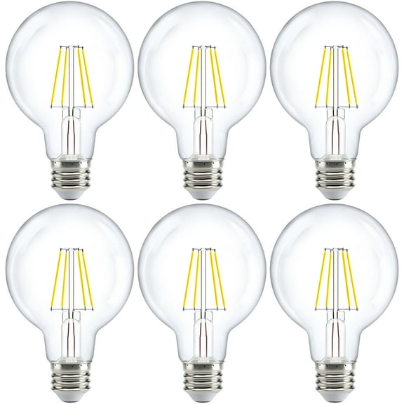Sunco 6 Pack G25 Globe Light Bulbs LED Edison Vanity Light Bulbs, CRI90 5000K Daylight, Dimmable, 5W=60W, Clear Vintage Filament Globe, 500 Lumens, E26 Base Indoor Outdoor Clear UL.
