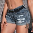 thumbnail image 2 of Joernso Ripped Denim Shorts for Women Mid Waist Rolled Cuff Stretchy Jeans Shorts Summer Distressed Short Pants with Pockets, 2 of 5