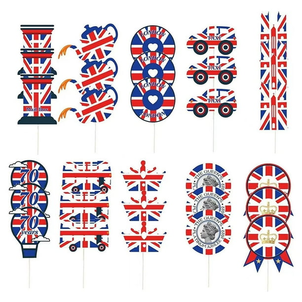 Union Jack British Cupcake Toppers Party Decor 2022 Queen's 70th