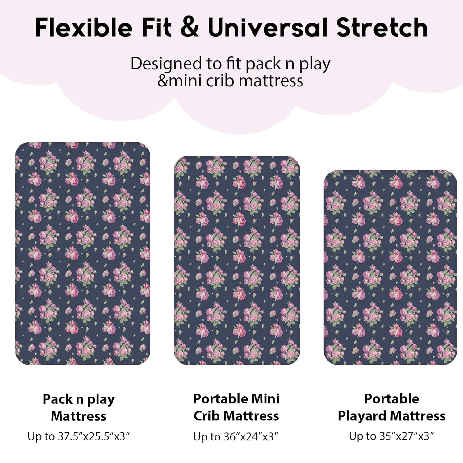 JJEAN-Pack and Play Sheets Fitted, Mini Crib Sheets 2-Pack for Pack N Play Mattress, Stretchy Playard Sheet, Soft and Breathable (Pink+Cherry)