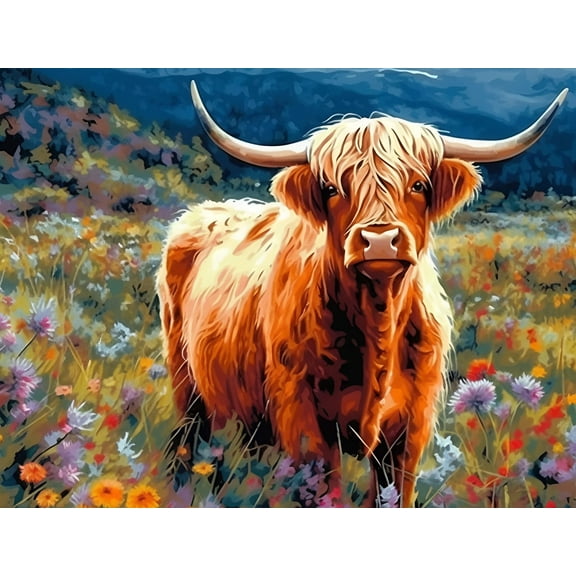 Paint by Numbers Kit for Adults -Highland Cow 1 (2)- Beginner DIY Color by Number Set on Canvas Acrylic Oil Paintings Crafts, Gifts, Home Wall Decor (12 X 16 inches)-