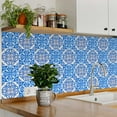 thumbnail image 3 of Mi Alma Removable Vinyl Floral Blue White Backsplash Tile Stickers, 24pcs, 3 of 11
