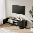 thumbnail image 3 of Mueble de TV con luces LED RGB, 2 puertas y 2 compartimentos abiertos, de madera con patas elevadas, organizador para sala de estar y dormitorio, color negro, 3 of 12