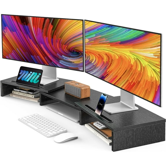 Dual Monitor Stand Riser for 2 Monitors, Monitor Stand for Desk, Adjustable Computer Monitor Stand with 2 Slot, Multifunctional Desktop Organizer Stand for Laptop, PC, Computer, Printer