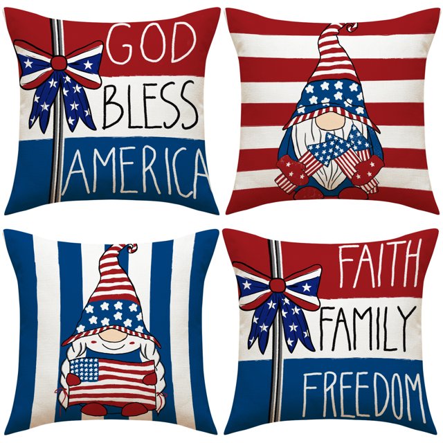 Juego de fundas de almohada Patriotic American Gnome de poliéster x4