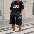 thumbnail image 2 of IWRICH 4th of July Outfits for Men USA Flag Short Sleeve Shirts and Shorts Set 2 Piece Athletic Jogging Tracksuits Black XXXL, 2 of 4