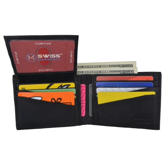 Swiss Marshall Mens Leather Bifold RFID Blocking Removable Card ID Holder Wallet