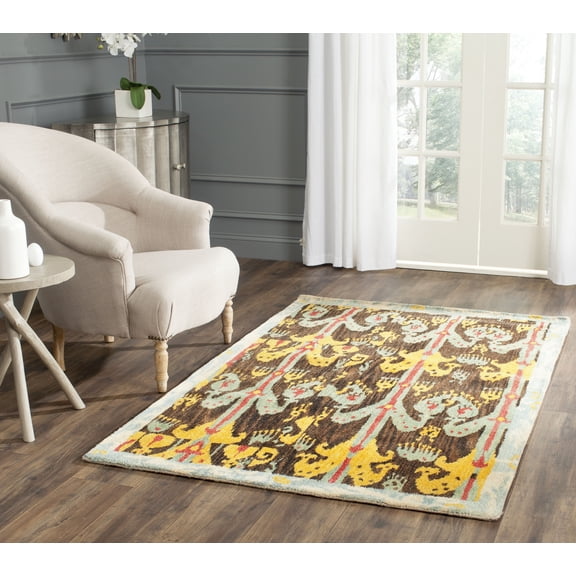SAFAVIEH Ikat Asia Southwestern Wool Area Rug, Charcoal/Blue, 3' x 5'