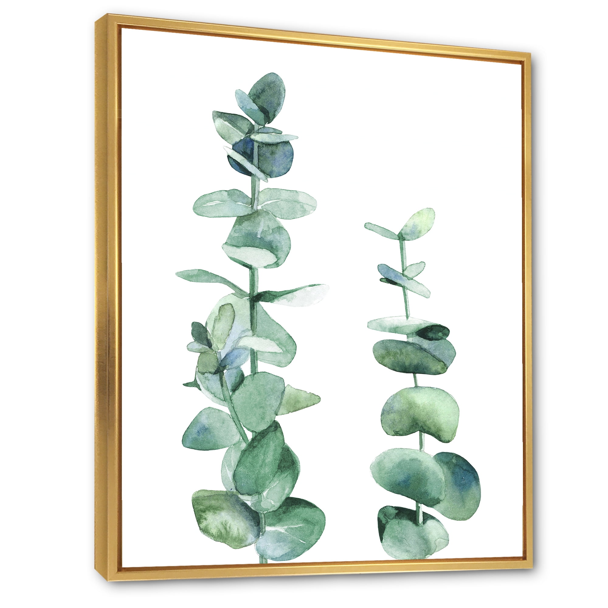 Designart 'Green Eucalyptus Branch' Tropical Framed Canvas Wall Art Print