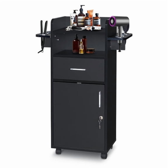 Olurrisa Professional Salon Trolley, Mobile Beauty Station with 6 Tool Holders & Locking Drawer, Black