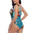 thumbnail image 4 of Picia Whimsical Cats and Flowers Scene Pattern Women's One Piece Swimsuits,One Shoulder Swimwear Asymmetric ,Ruffle Monokinis Bathing Suits,High Waisted Flattering Bathing Suits-Medium, 4 of 8