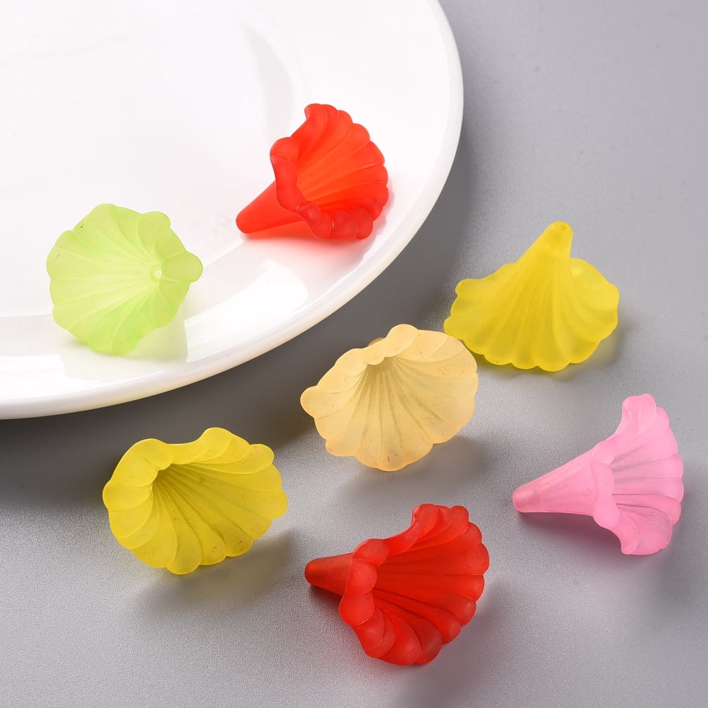500g Random Mixed Color Transparent Frosted Style Acrylic Flower Beads Bracelet Necklace Spacer Loose Beads Charm Pendant Beads Jewelry