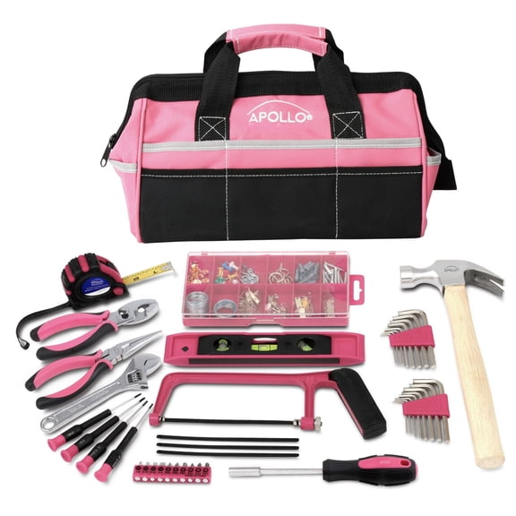 Apollo Tools 201 Piece Household Tool Kit in a Soft-Sided Tool Bag Pink - DT0020P