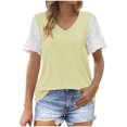 thumbnail image 2 of Busydd Womens Summer Tops Fashion Solid Color Patchwork Lace Blouses Casual Stylish V Neck Short Sleeve T-Shirts Comfy Lightweight Versatile Loose Going Out Tops, 2 of 7