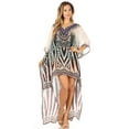 thumbnail image 5 of Sakkas Laisson Flowy Hi Low Caftan Rhinestone Boxy V Neck Dress Top Cover / Up - ZW129-White - One Size, 5 of 5