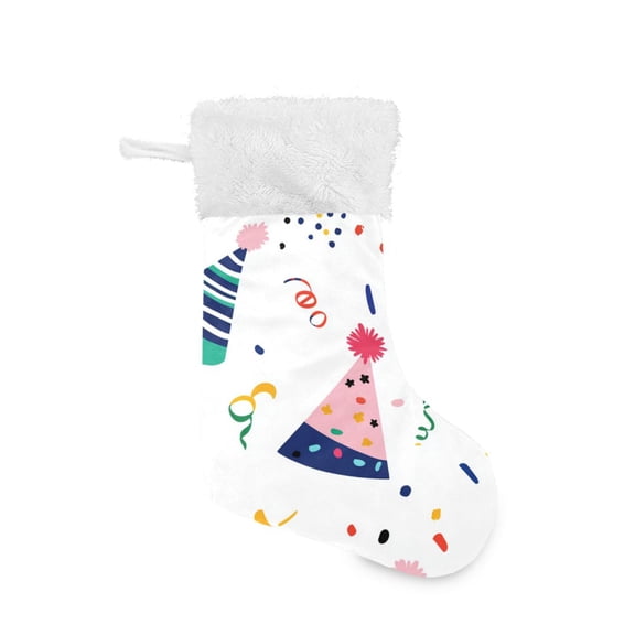 Birthday Hats Colored Ribbons Christmas Stockings Large Capacity 18 inch Gift Bag with Hook Xmas Holiday Decor 1 Pack