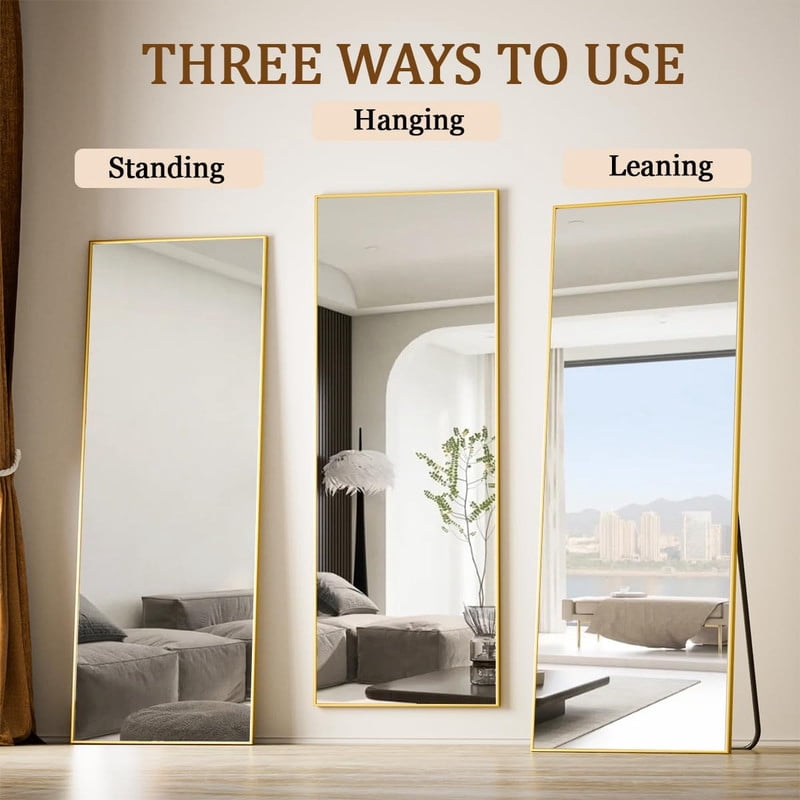 Gleamira 64"x 21" Rectangle Full Length Mirror Floor Mirror Free Standing Wall Mirror With Aluminum Alloy Frame, Gold