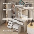 thumbnail image 3 of Vabches Vanity Set with 2 Mirrors, Makeup Table with 3 Color Lighting and 5 Drawers,White, 3 of 11