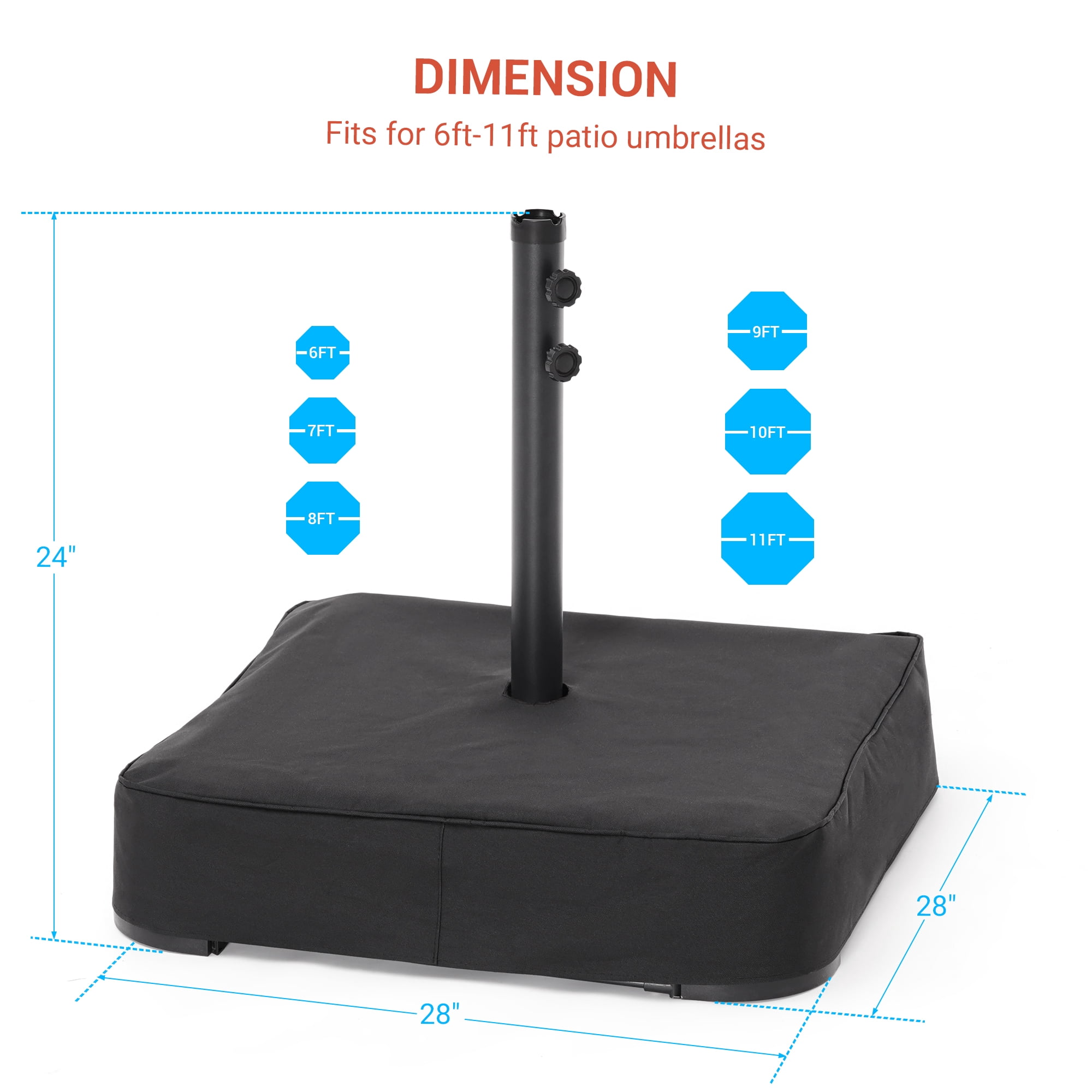 CHYVARY Patio Umbrella Base Weighs 320LBs Filled With Sand, High Quality Oxford Fabric for Umbrella With 8–12ft Canopy, Black