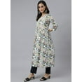 thumbnail image 6 of Janasya Indian Women's White Cotton Floral Block Print Flared Kurta, 6 of 8