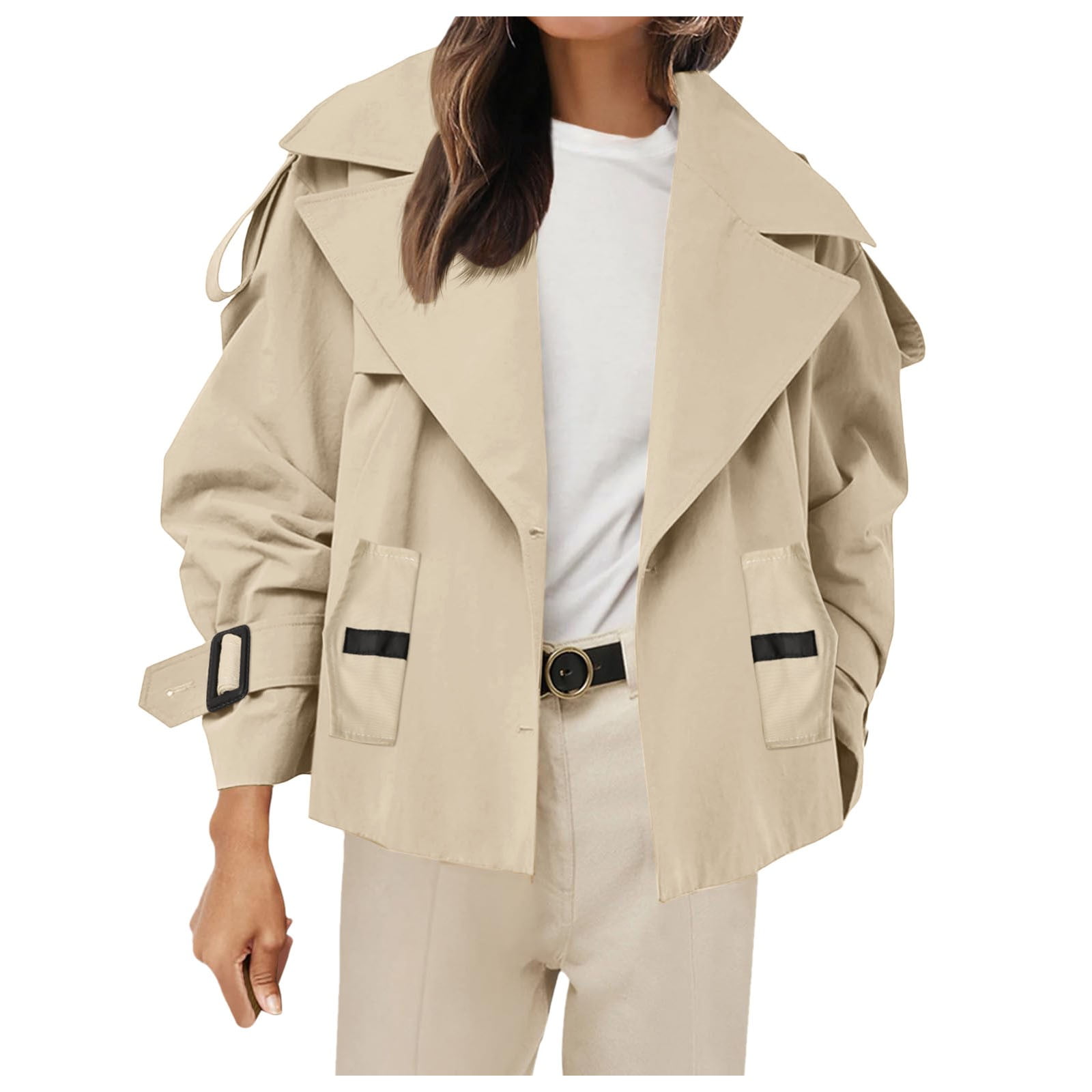 Wyzesi Winter Coats For Women No Hood Womens Cropped Trench Coat