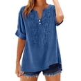thumbnail image 3 of Lumosvexa Womens Plain T-Shirt for Women Linen Short Shirt Tops V-neck Cotton T Shirt Blue Size S, 3 of 8