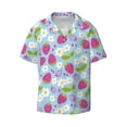 thumbnail image 2 of Lsque Strawberry And Flowers print Men's Cuban Collar Short Sleeve Shirt Summer Beachwear Casual Button Down Fashionable Vacation Leisure Shirt-3X-Large, 2 of 7