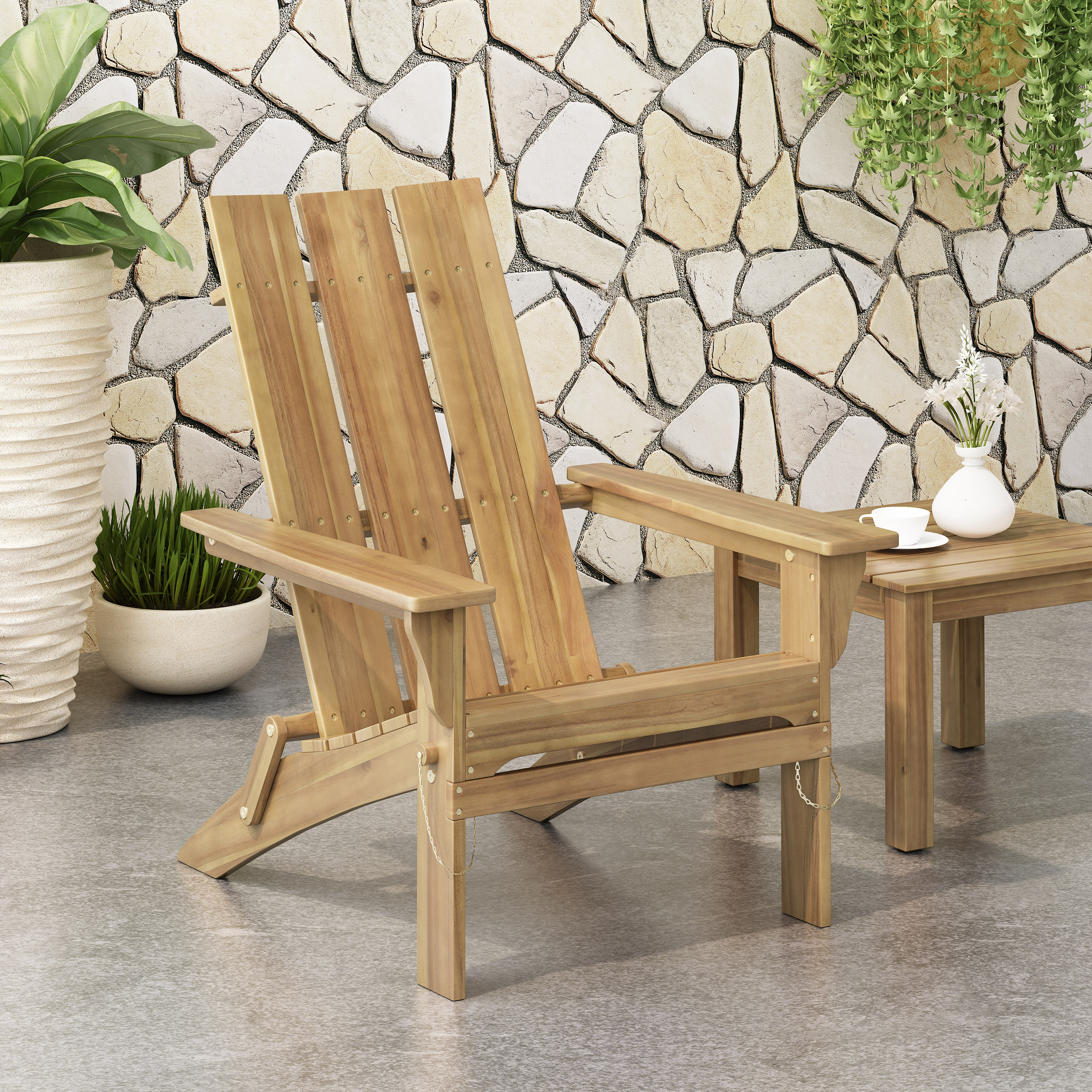 LANTRO JS Outdoor Classic Natural Color Solid Wood Adirondack Chair Garden Lounge Chair - image 2 of 5