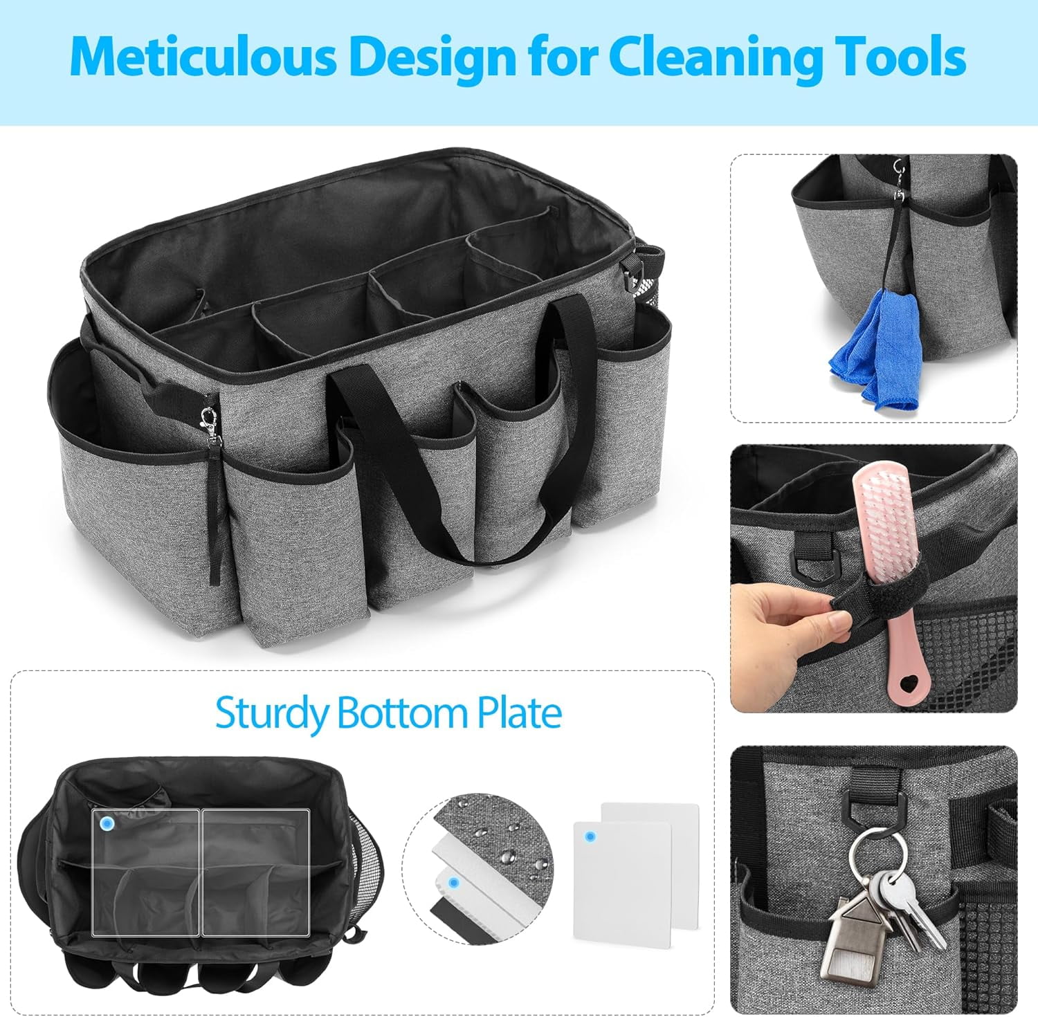 Extra-Large Cleaning Caddy, Cleaning Supplies Organizer with Handles for Cleaning Products Storage, Large Capacity Cleaning Tote Bag for Cleaning Tools for Car, Home & Housekeeping Work, Gray