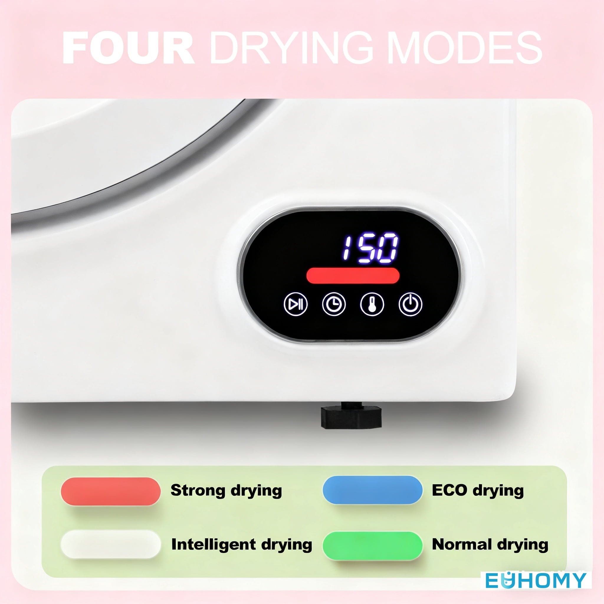 EUHOMY Compact Dryer for Standard Wall Outlet, Small, 4 Modes, 2.6 Cu. Ft Portable Clothes Dryer, White