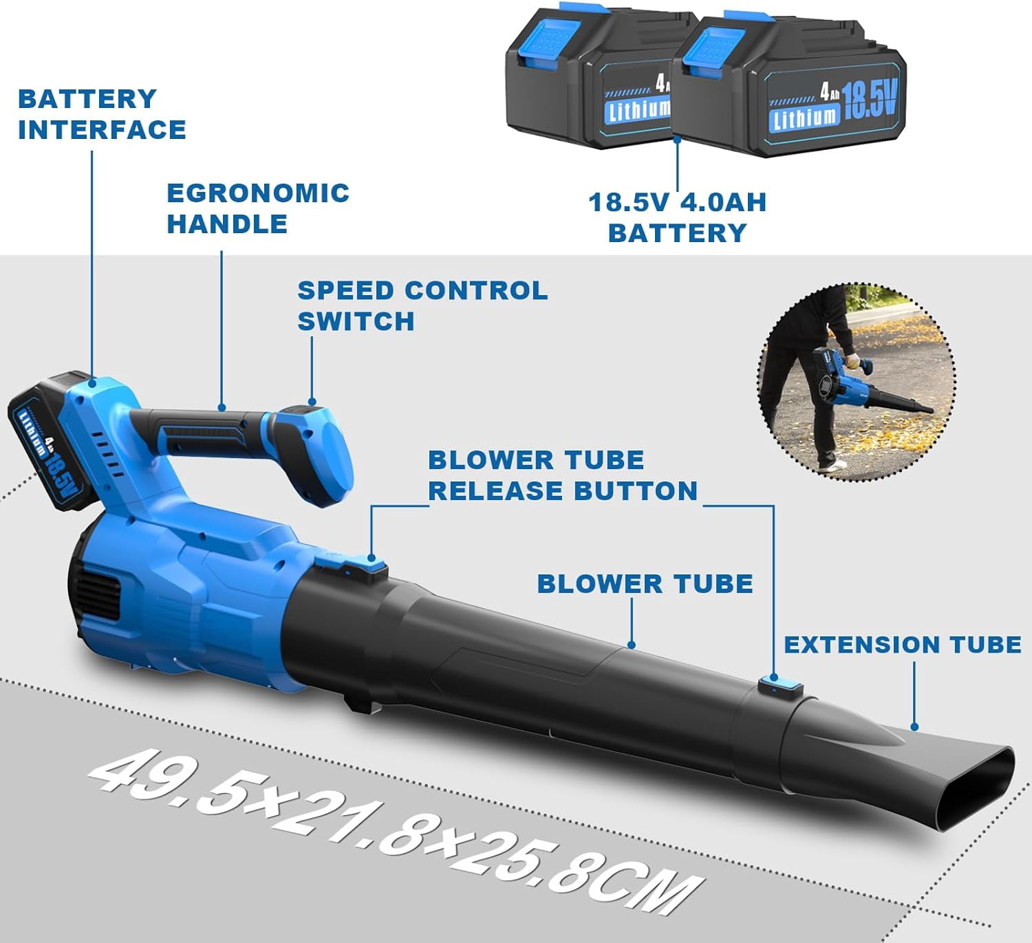 Azzunox Leaf Blower 580CFM 120MPH, Cordless Brushless Motor with 2 X 4.0Ah Batteries and Fast Charger 3 Speed Mode for Lawn, Patio & Dust Cleaning