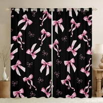 Homewish Pink Bowknot Bowtie Black Out Curtains for Girls, Princess Bow Knot Curtains Pack of 2 (42x63 Each), Black Pink Bedroom Curtains, Luxury Room Decor