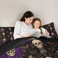 thumbnail image 4 of Homewish Vintage Death Skull Queen Comforter Set,Purple Flowers Comforter Sets Queen,Goth Halloween Duvet,Black Reversible,3-Piece,1 Comforter and 2 Pillowcases, 4 of 7