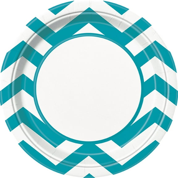 9" Chevron Paper Dinner Plates, Caribbean Teal, 8ct